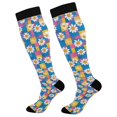 thumbnail image 1 of FORMRS Womens Knee High Socks Casual Long Thick Travel Daily Wear, 1 Pair, Blue Checkered Daisy, 1 of 6