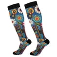 thumbnail image 1 of FORMRS Womens Knee High Socks Casual Long Thick Travel Daily Wear, 1 Pair, Blue Colorful Flowers, 1 of 6