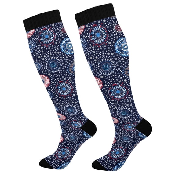 FORMRS Womens Knee High Socks Casual Long Thick Travel Daily Wear, 1 Pair, Blue Fireworks Pattern