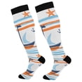 thumbnail image 1 of FORMRS Womens Knee High Socks Casual Long Thick Travel Daily Wear, 1 Pair, Blue Nautical Pattern, 1 of 6