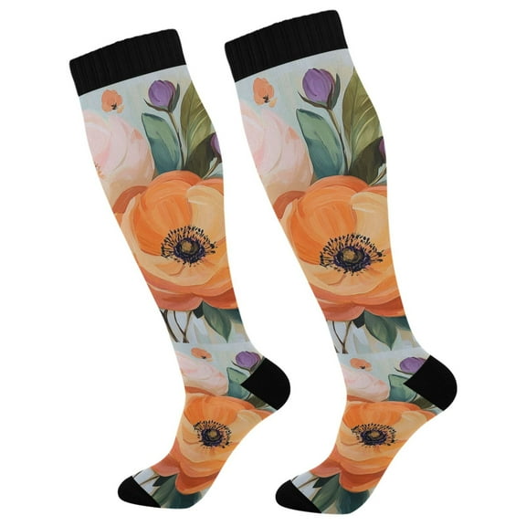FORMRS Womens Knee High Socks Casual Long Thick Travel Daily Wear, 1 Pair, Bright Flowers