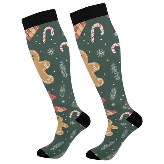FORMRS Womens Knee High Socks Casual Long Thick Travel Daily Wear, 1 Pair, Brown Christmas Gingerbread