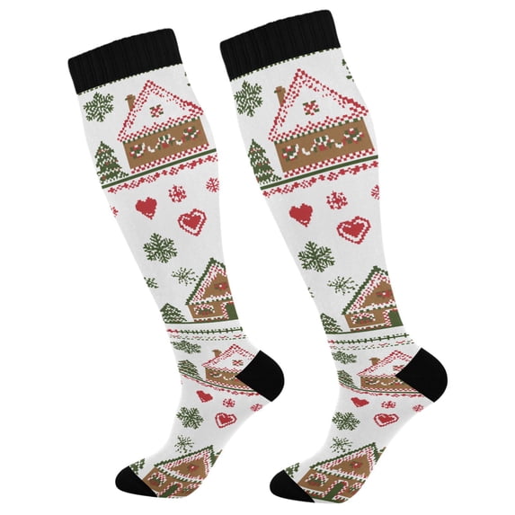 FORMRS Womens Knee High Socks Casual Long Thick Travel Daily Wear, 1 Pair, Brown Nordic Christmas