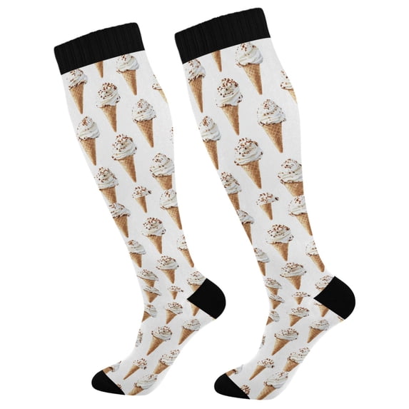 FORMRS Womens Knee High Socks Casual Long Thick Travel Daily Wear, 1 Pair, Cartoon Ice Cream Pattern