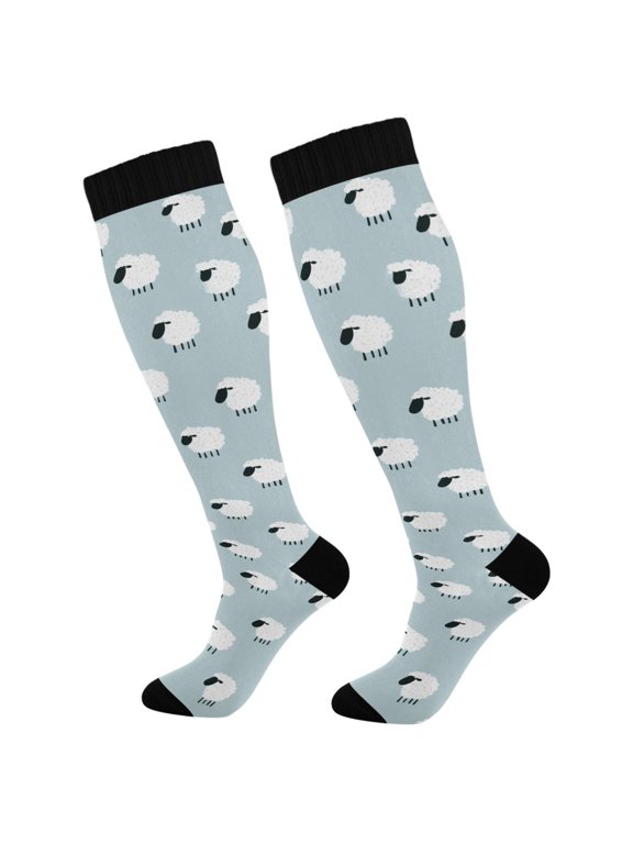 Womens Knee High Socks Casual Long Thick Travel Daily Wear, 1 Pair, Cartoon Sheep Pattern