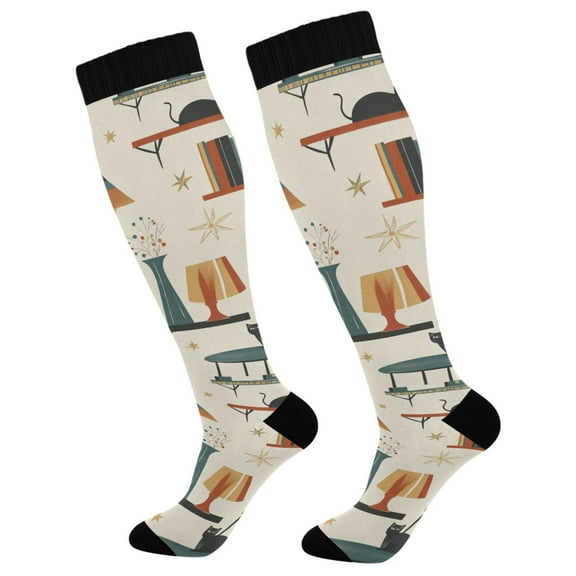 FORMRS Womens Knee High Socks Casual Long Thick Travel Daily Wear, 1 Pair, Cats Reading Pattern