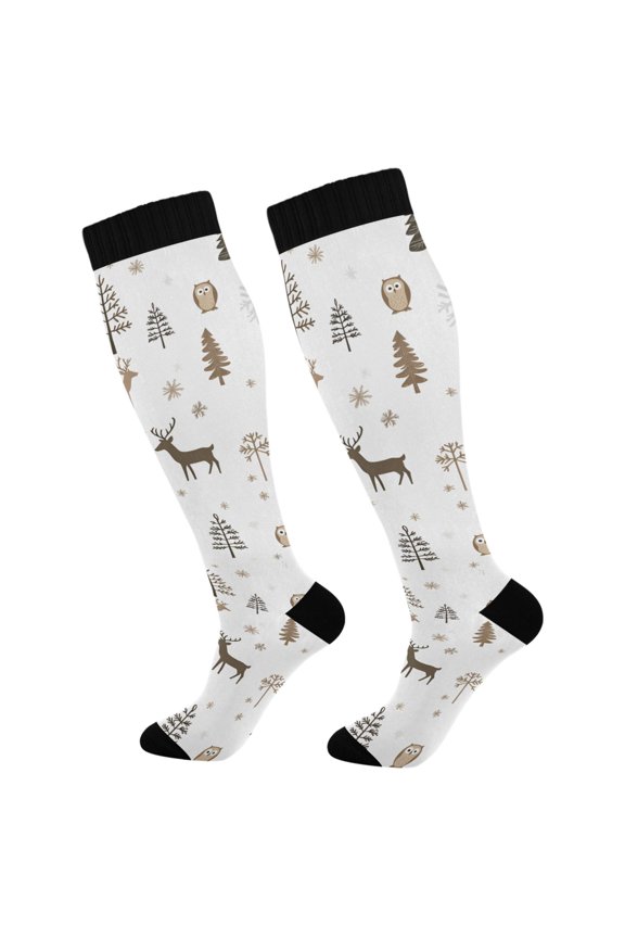 Womens Knee High Socks Casual Long Thick Travel Daily Wear, 1 Pair, Christmas Forest