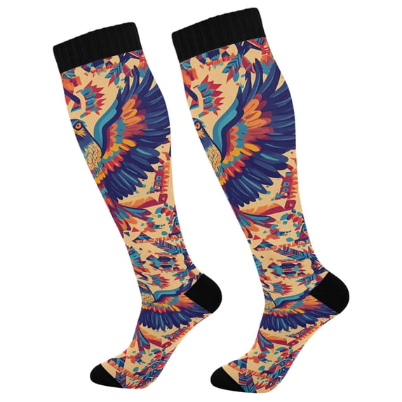 FORMRS Womens Knee High Socks Casual Long Thick Travel Daily Wear, 1 Pair, Colorful Abstract Eagle