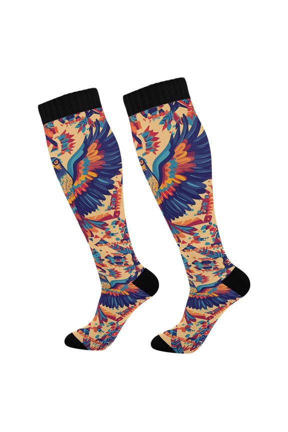 Womens Knee High Socks Casual Long Thick Travel Daily Wear, 1 Pair, Colorful Abstract Eagle