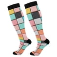 thumbnail image 1 of FORMRS Womens Knee High Socks Casual Long Thick Travel Daily Wear, 1 Pair, Colorful Checkered Pattern, 1 of 6
