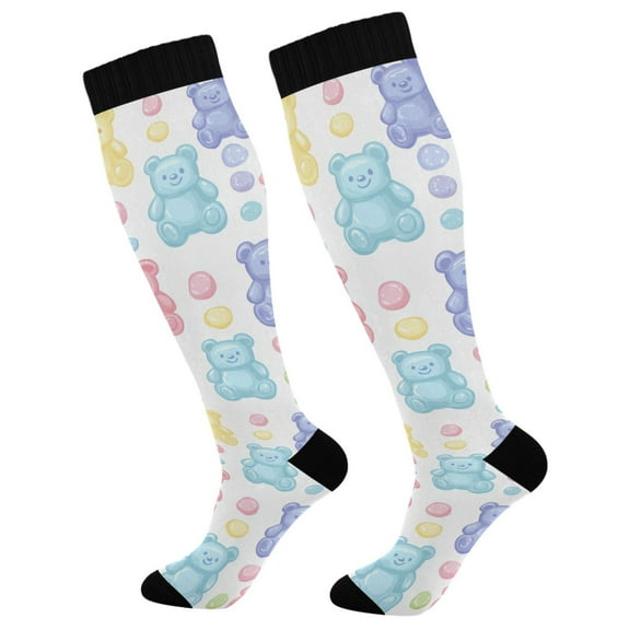 FORMRS Womens Knee High Socks Casual Long Thick Travel Daily Wear, 1 Pair, Colorful Gummy Bears Pattern