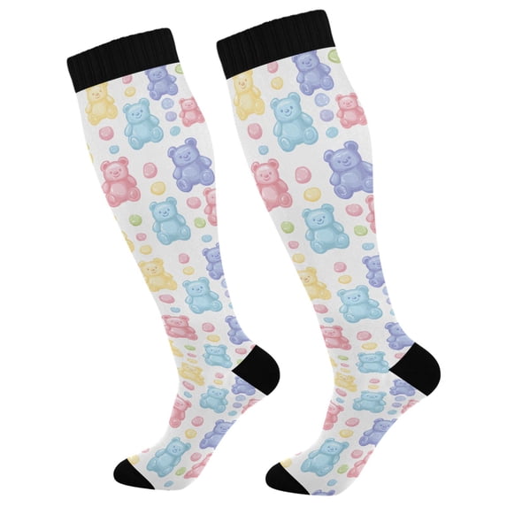 FORMRS Womens Knee High Socks Casual Long Thick Travel Daily Wear, 1 Pair, Colorful Gummy Bears Pattern