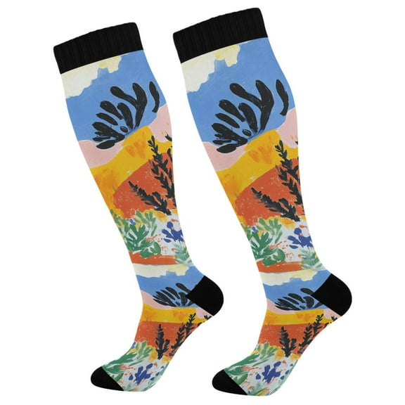 FORMRS Womens Knee High Socks Casual Long Thick Travel Daily Wear, 1 Pair, Colorful Landscape