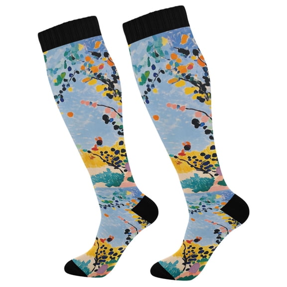FORMRS Womens Knee High Socks Casual Long Thick Travel Daily Wear, 1 Pair, Colorful Leaves