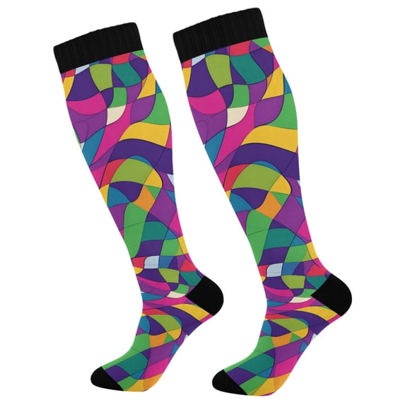 FORMRS Womens Knee High Socks Casual Long Thick Travel Daily Wear, 1 Pair, Colorful Plaid