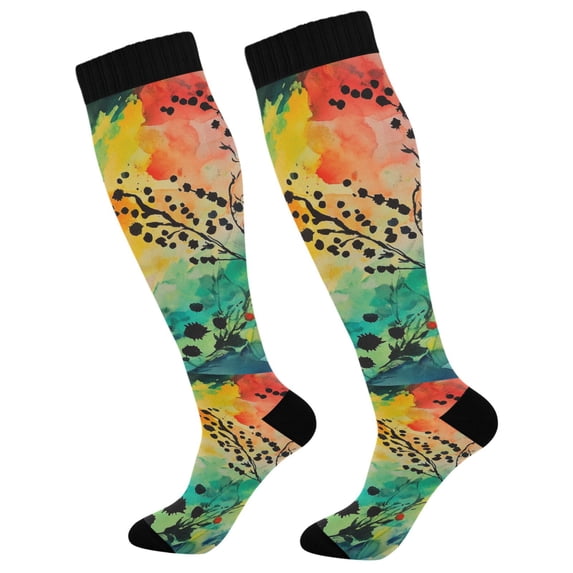 FORMRS Womens Knee High Socks Casual Long Thick Travel Daily Wear, 1 Pair, Colorful Plants