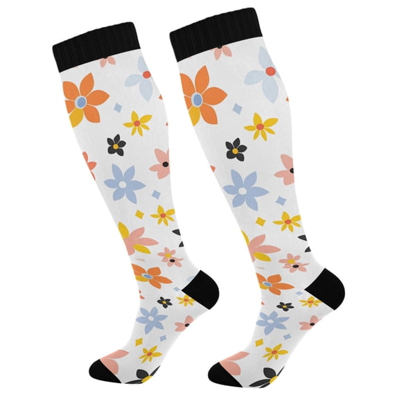 FORMRS Womens Knee High Socks Casual Long Thick Travel Daily Wear, 1 Pair, Colorful Retro Floral