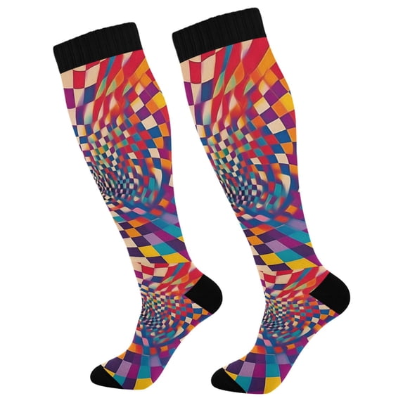 FORMRS Womens Knee High Socks Casual Long Thick Travel Daily Wear, 1 Pair, Colorful Wavy Plaid