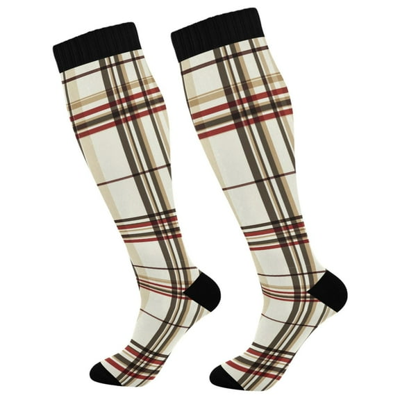 FORMRS Womens Knee High Socks Casual Long Thick Travel Daily Wear, 1 Pair, Cream Plaid