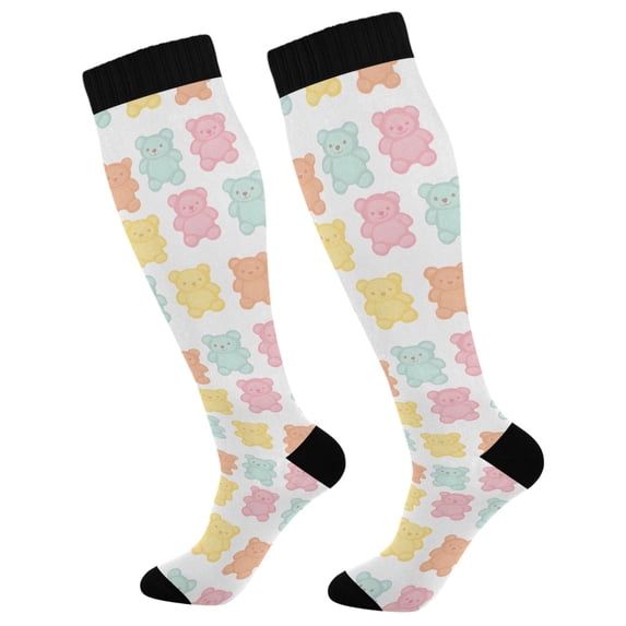 FORMRS Womens Knee High Socks Casual Long Thick Travel Daily Wear, 1 Pair, Cute Gummy Bears Pattern