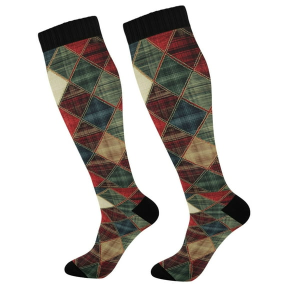 FORMRS Womens Knee High Socks Casual Long Thick Travel Daily Wear, 1 Pair, Dark Tartan Pattern