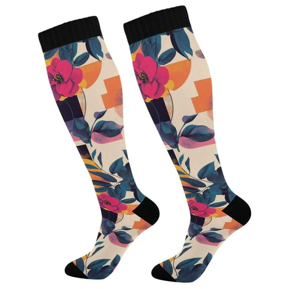 FORMRS Womens Knee High Socks Casual Long Thick Travel Daily Wear, 1 Pair, Flowers Pattern Style