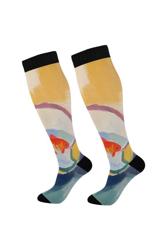 Womens Knee High Socks Casual Long Thick Travel Daily Wear, 1 Pair, Goldfish Bowl
