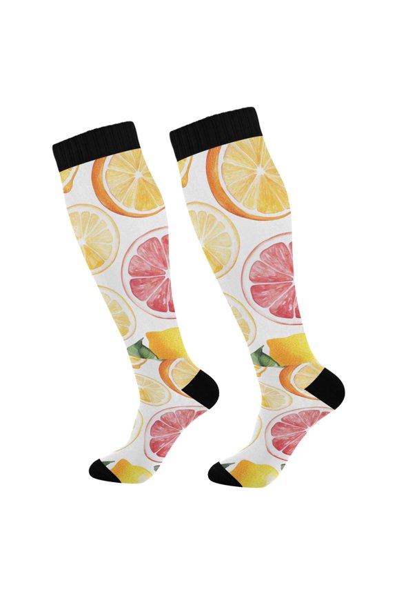 Womens Knee High Socks Casual Long Thick Travel Daily Wear, 1 Pair, Grapefruit Slices