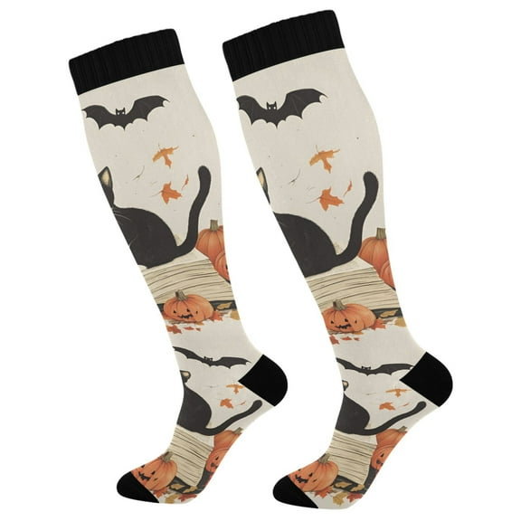 FORMRS Womens Knee High Socks Casual Long Thick Travel Daily Wear, 1 Pair, Gray Cartoon Halloween Cat