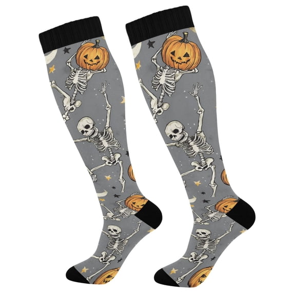 FORMRS Womens Knee High Socks Casual Long Thick Travel Daily Wear, 1 Pair, Gray Halloween Dancing