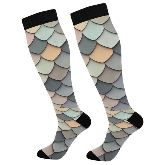 FORMRS Womens Knee High Socks Casual Long Thick Travel Daily Wear, 1 Pair, Green Art Pattern