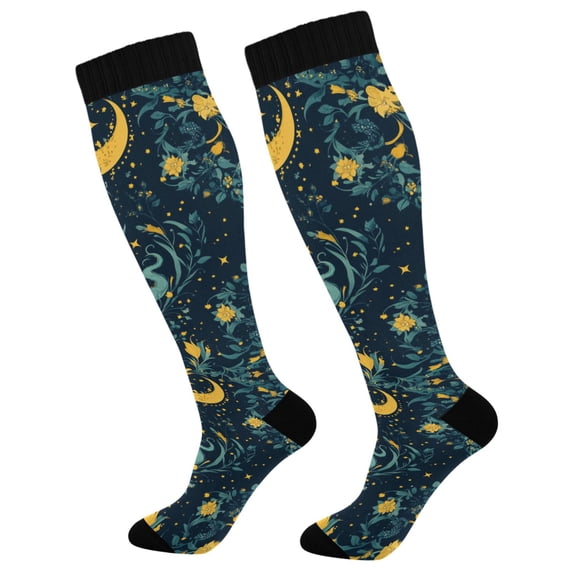FORMRS Womens Knee High Socks Casual Long Thick Travel Daily Wear, 1 Pair, Green Dragon Flowers