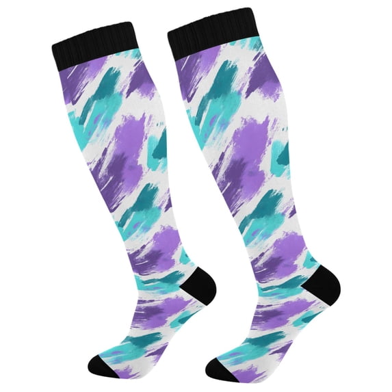 FORMRS Womens Knee High Socks Casual Long Thick Travel Daily Wear, 1 Pair, Green Drawing