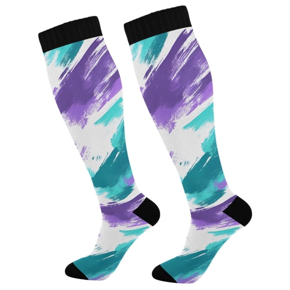 FORMRS Womens Knee High Socks Casual Long Thick Travel Daily Wear, 1 Pair, Green Drawing