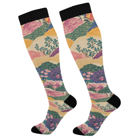 FORMRS Womens Knee High Socks Casual Long Thick Travel Daily Wear, 1 Pair, Green Floral Wave
