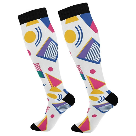 FORMRS Womens Knee High Socks Casual Long Thick Travel Daily Wear, 1 Pair, Green Retro Shapes