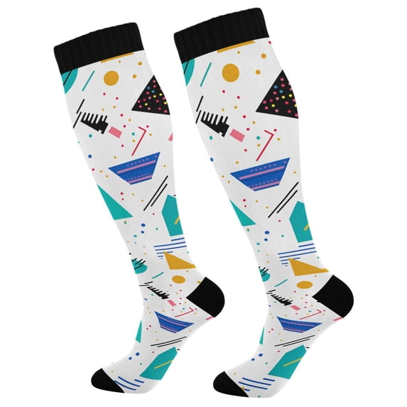 FORMRS Womens Knee High Socks Casual Long Thick Travel Daily Wear, 1 Pair, Green Retro Triangles
