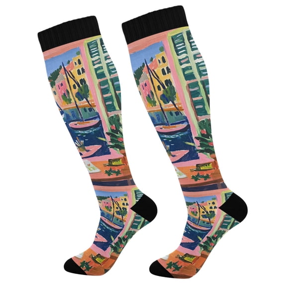 FORMRS Womens Knee High Socks Casual Long Thick Travel Daily Wear, 1 Pair, Green Window