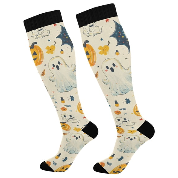 FORMRS Womens Knee High Socks Casual Long Thick Travel Daily Wear, 1 Pair, Halloween Cute Ghosts
