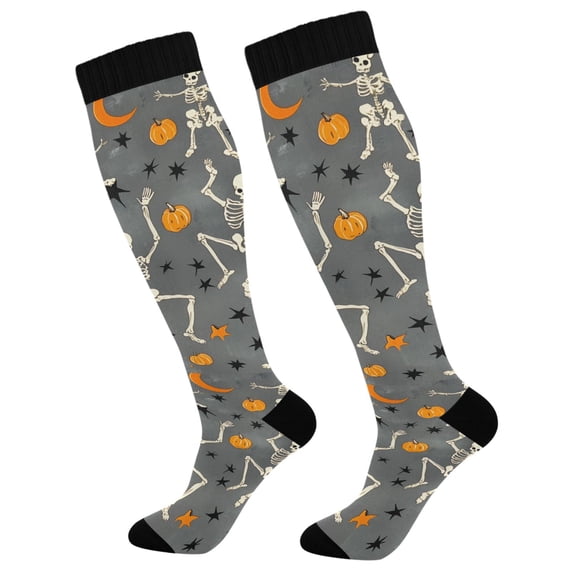 FORMRS Womens Knee High Socks Casual Long Thick Travel Daily Wear, 1 Pair, Halloween Dancing Skeleton
