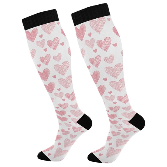 FORMRS Womens Knee High Socks Casual Long Thick Travel Daily Wear, 1 Pair, Hand Drawn Hearts