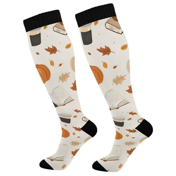 FORMRS Womens Knee High Socks Casual Long Thick Travel Daily Wear, 1 Pair, Hand Drawn Pumpkin
