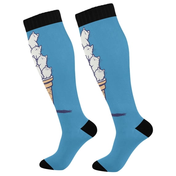 FORMRS Womens Knee High Socks Casual Long Thick Travel Daily Wear, 1 Pair, Ice Cream Cat