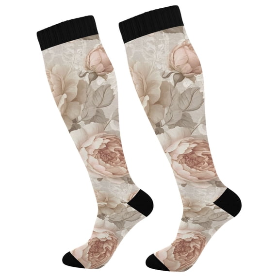 FORMRS Womens Knee High Socks Casual Long Thick Travel Daily Wear, 1 Pair, Lace and Floral