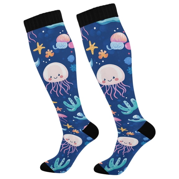 FORMRS Womens Knee High Socks Casual Long Thick Travel Daily Wear, 1 Pair, Light Pink Jellyfish