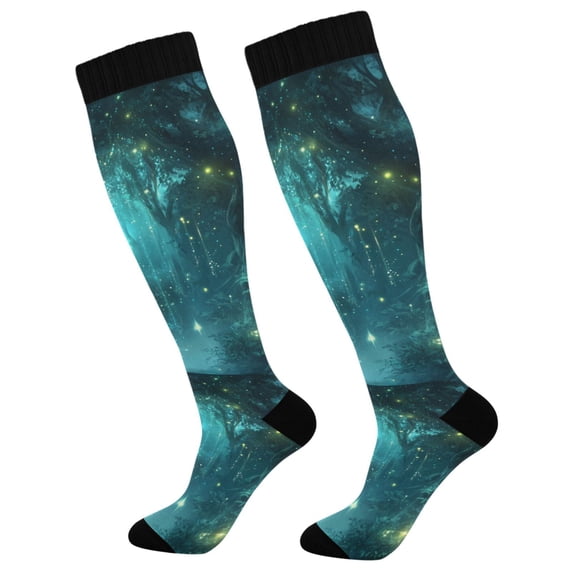 FORMRS Womens Knee High Socks Casual Long Thick Travel Daily Wear, 1 Pair, Magical Forest