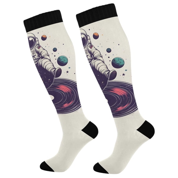 FORMRS Womens Knee High Socks Casual Long Thick Travel Daily Wear, 1 Pair, Orange Astronaut Planet