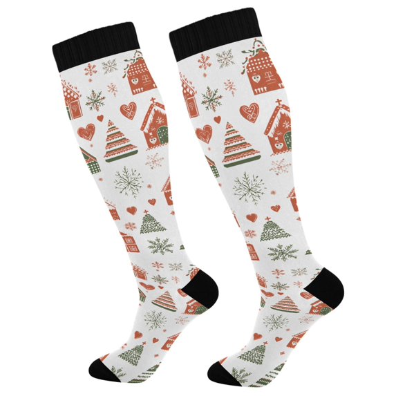 FORMRS Womens Knee High Socks Casual Long Thick Travel Daily Wear, 1 Pair, Orange Nordic Christmas