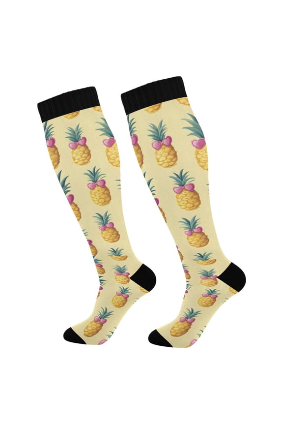 Womens Knee High Socks Casual Long Thick Travel Daily Wear, 1 Pair, Pineapple Love