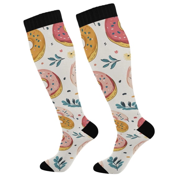 FORMRS Womens Knee High Socks Casual Long Thick Travel Daily Wear, 1 Pair, Pink Donut
